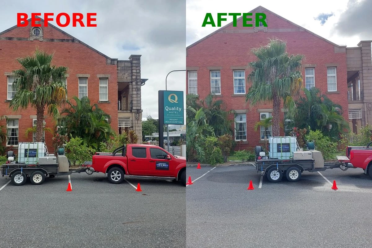 Commercial building washing before and after in Central Queensland